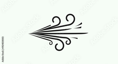 Abstract swirling wind lines, dynamic motion, graphic element, isolated on white background