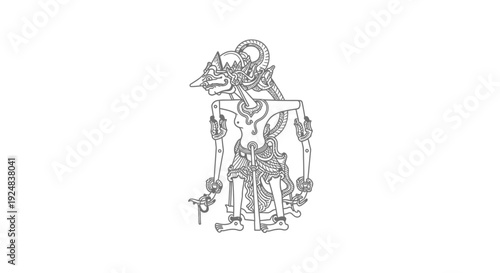Traditional Javanese Wayang Kulit Puppet, Line Art, Indonesian Culture
