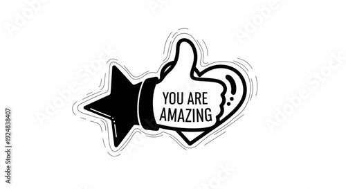 Thumbs Up Icon with Star and Heart: You Are Amazing Message