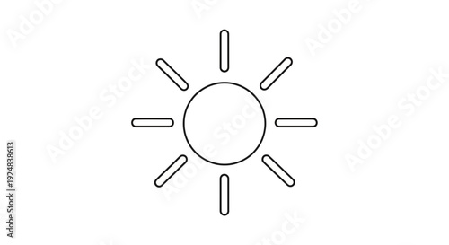 Simple Line Art Icon of a Bright Sun with Rays, Minimalist Graphic Element