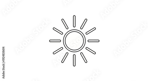 Simple Line Art Icon of a Bright Sun with Rays, Minimalist Graphic Element
