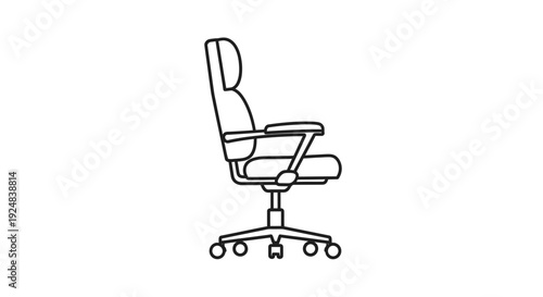 Modern Office Chair Line Art Icon - Ergonomic Design, Swivel Base with Wheels