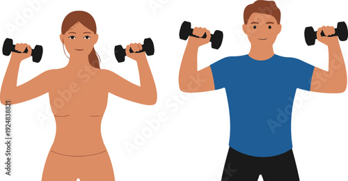 Man & Woman Weightlifting Vector Illustration  Gym Workout Concept