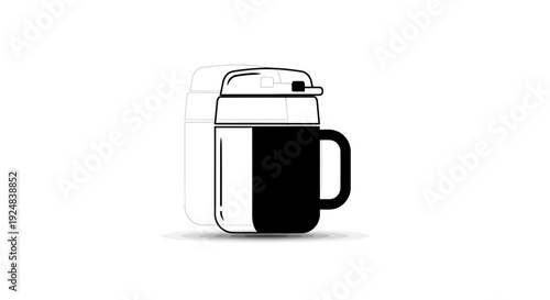 Modern Travel Mug with Handle and Lid, Black and White Icon