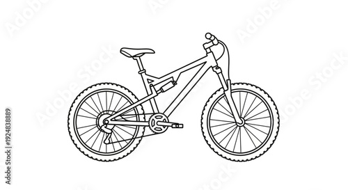Mountain Bike Line Art Illustration - Full Suspension Bicycle Drawing