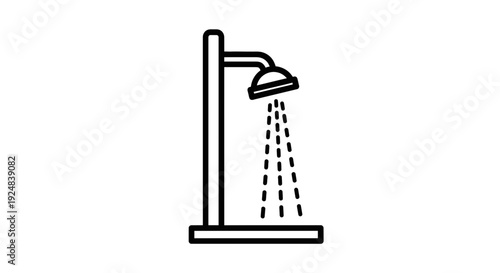Outdoor Shower Icon Line Art, Minimalist Design, Water Spraying