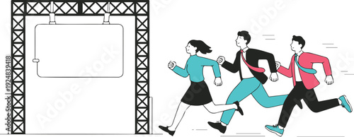 Business Competition Success  Professionals Crossing Finish Line