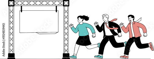 Business Competition Success  Professionals Crossing Finish Line