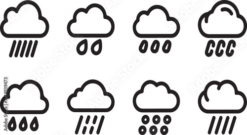 A collection of various weather conditions depicted with simple cloud icons Vector