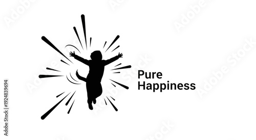 Joyful Child Silhouette Jumping with Arms Outstretched, Pure Happiness Concept