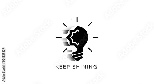 Light bulb with radiating lines and text KEEP SHINING, symbolizing inspiration and ideas