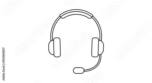 Simple line illustration of a headset with microphone viewed from the front