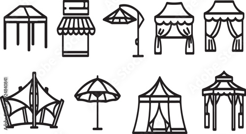 Various types of tents and umbrellas for outdoor use Vector