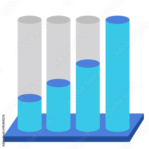 Three dimensional cylindrical bar chart showing increasing data values representing financial growth, statistical comparison, and corporate performance analysis.