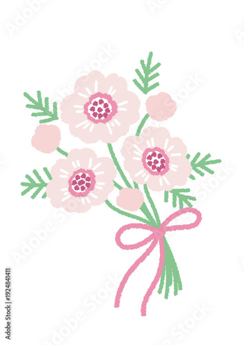 薄いピンク色のアネモネのブーケのイラスト
