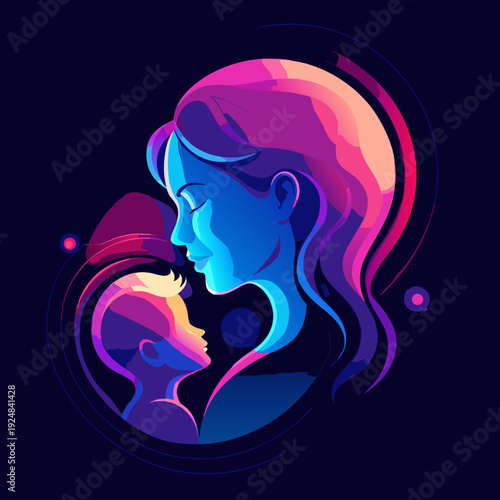 Mother and child in a colorful gradient portrait