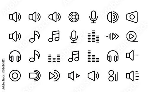 Minimalist Audio, Sound, and Music Interface Outline Icons