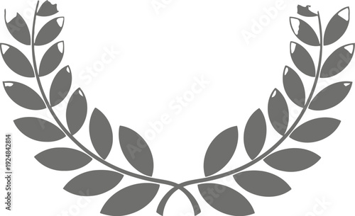Grey laurel wreath icon representing victory and honor on a white background