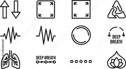 Illustrations of breathing exercises and their effects on the body. Vector