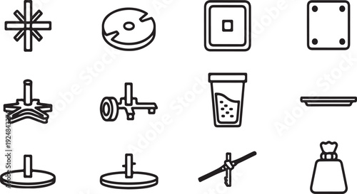 Assorted mechanical and industrial components displayed in a grid layout Vector