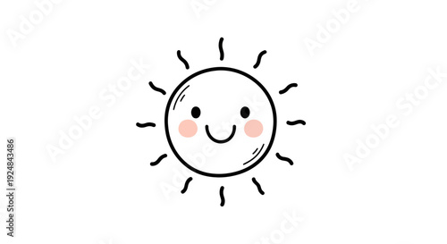 Cheerful Hand-Drawn Sun Icon with a Sweet Smiling Face, Perfect for Representing Happiness, Warmth, and Sunny Days