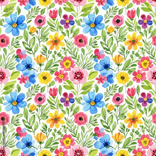 Hand painted flowers flourishing in pastel serenity