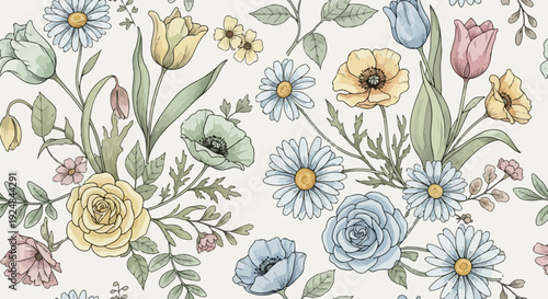 Charming watercolor florals scattered with natural elegance