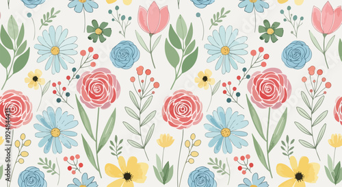 Vintage garden roses mingling with cheerful daisies