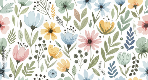 Delicate spring garden captured in seamless watercolor pattern