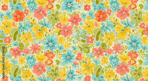 Soft pastel wildflowers blooming across a dreamy vintage garden pattern