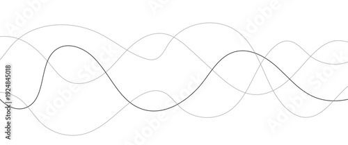 Curved black long lines seamless wave pattern. Thin line wavy abstract vector background. Wavy line horizontal divider wavy pattern. Curve line art striped. Abstract wave elements. Vector illustration