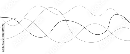 Curved black long lines seamless wave pattern. Thin line wavy abstract vector background. Wavy line horizontal divider wavy pattern. Curve line art striped. Abstract wave elements. Vector illustration