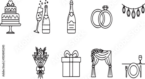 Illustrations of various items commonly associated with celebrations and special occasions Vector