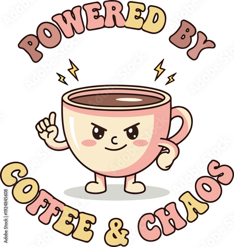 Powered by Coffee and Chaos Kawaii Mug Vector Graphic Design