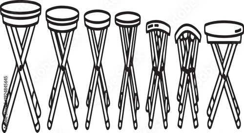 A series of six different types of chairs arranged in a row Vector