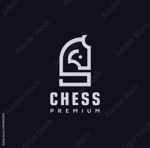 Black Chess Knight Horse line art logo design vector