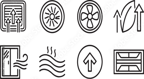 Icons representing various heating and cooling systems and their functions Vector