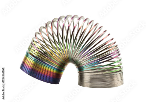A rainbow-colored slinky toy on a white background isolated on transparent background