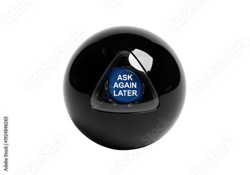 A black magic 8 ball with a blue triangle inside isolated on transparent background