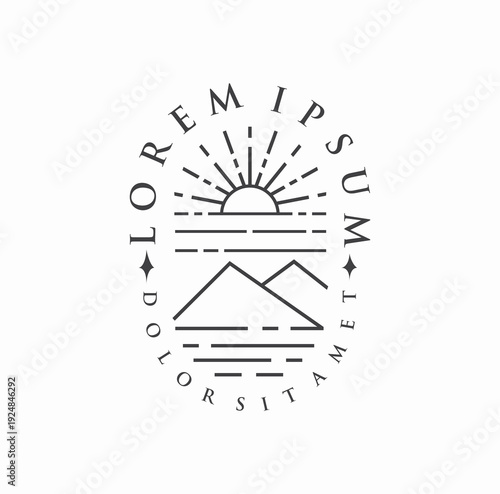 Mountain Badge Line Art Logo Vector illustration Design Adventure Outdoor