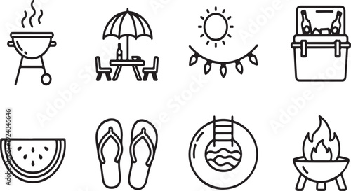 Summer activities and items for a perfect outdoor experience Vector