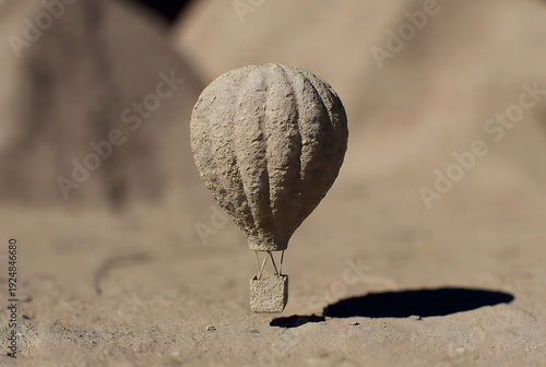 Wallpaper Mural Balloon hot air sandy textured with basket and ropes on sandy ground featuring desert, sand, travel with adventure and exploration elements for transportation, recreation projects, clean composition Torontodigital.ca