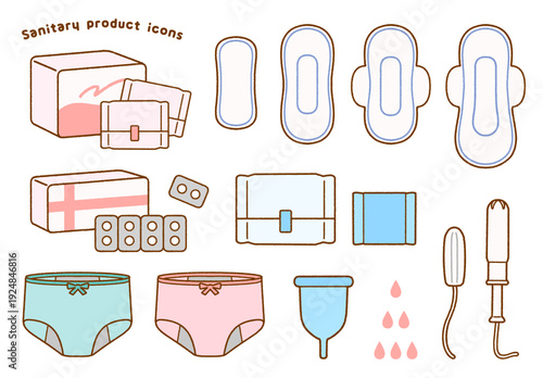 やさしいタッチの生理用品イラストセット｜性教育・女性の衛生用品
