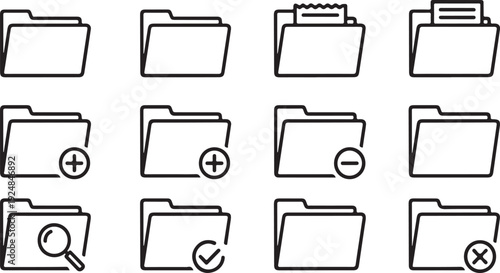 A variety of folder icons with different states and actions in a row Vector