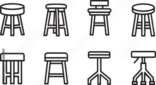 A variety of different stool designs and styles are depicted in this image. Vector