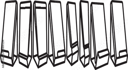 A series of identical smartphones arranged in a straight line on a flat surface Vector