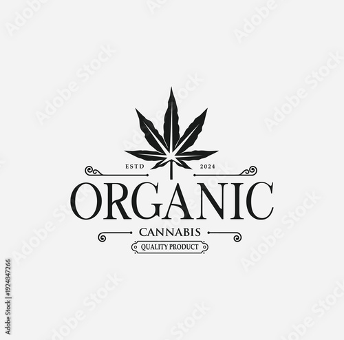 Cannabis marijuana leaf vintage badge retro logo design