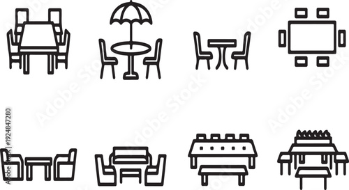 A collection of various types of outdoor furniture and seating arrangements Vector