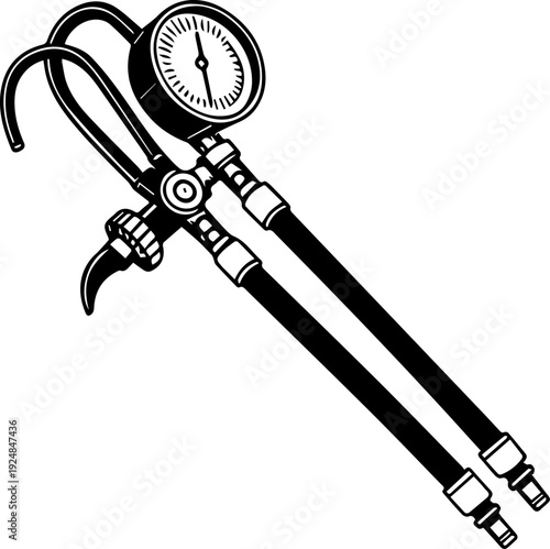 Automotive Fuel Pressure Tester Gauge Diagnostic Tool Vector Black and White Illustration