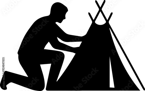 Man Setting Up Teepee Silhouette Icon